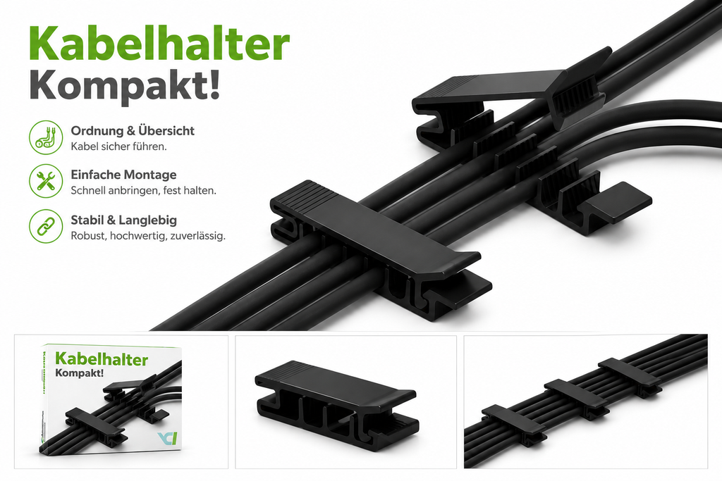 Kabelhalter Kompakt – 3er Pack Kabelmanagement Clip für saubere Kabelordnung | Robust & einfach montierbar