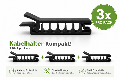 Kabelhalter Kompakt – 3er Pack Kabelmanagement Clip für saubere Kabelordnung | Robust & einfach montierbar