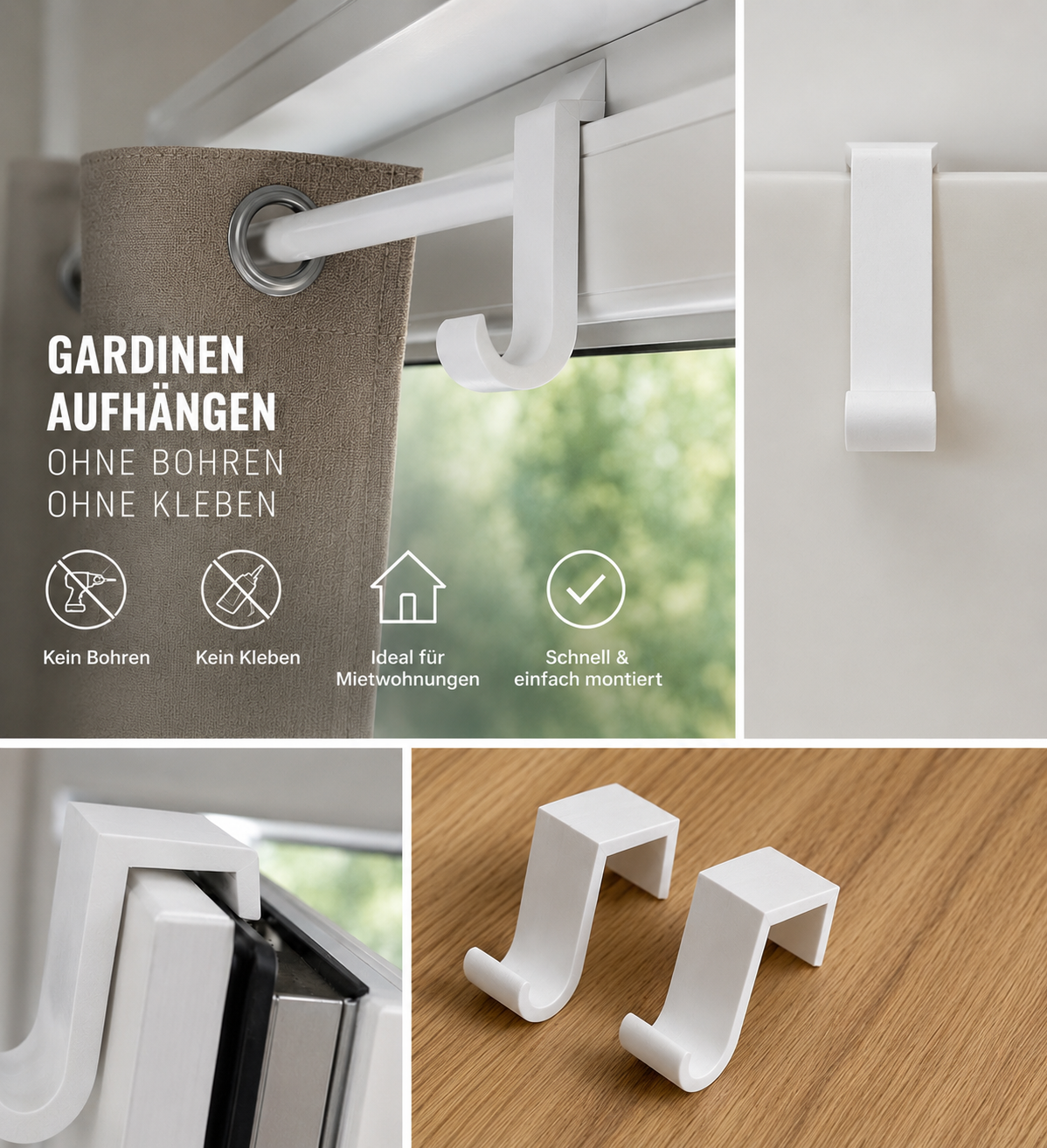 Gardinenhalter ohne bohren perfekt für Mietwohnungen